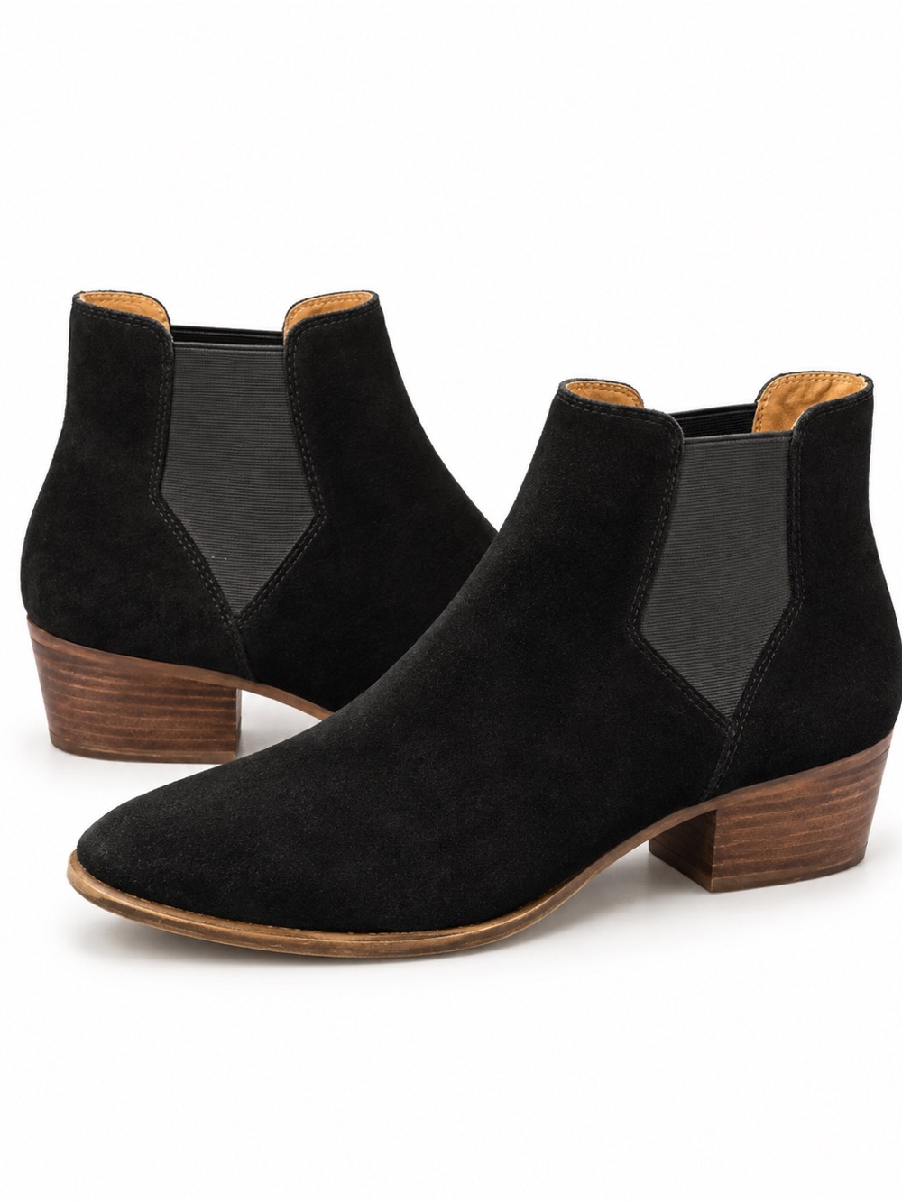Lucky Brand Black Suede Chelsea Ankle Boots Block Heel Booties